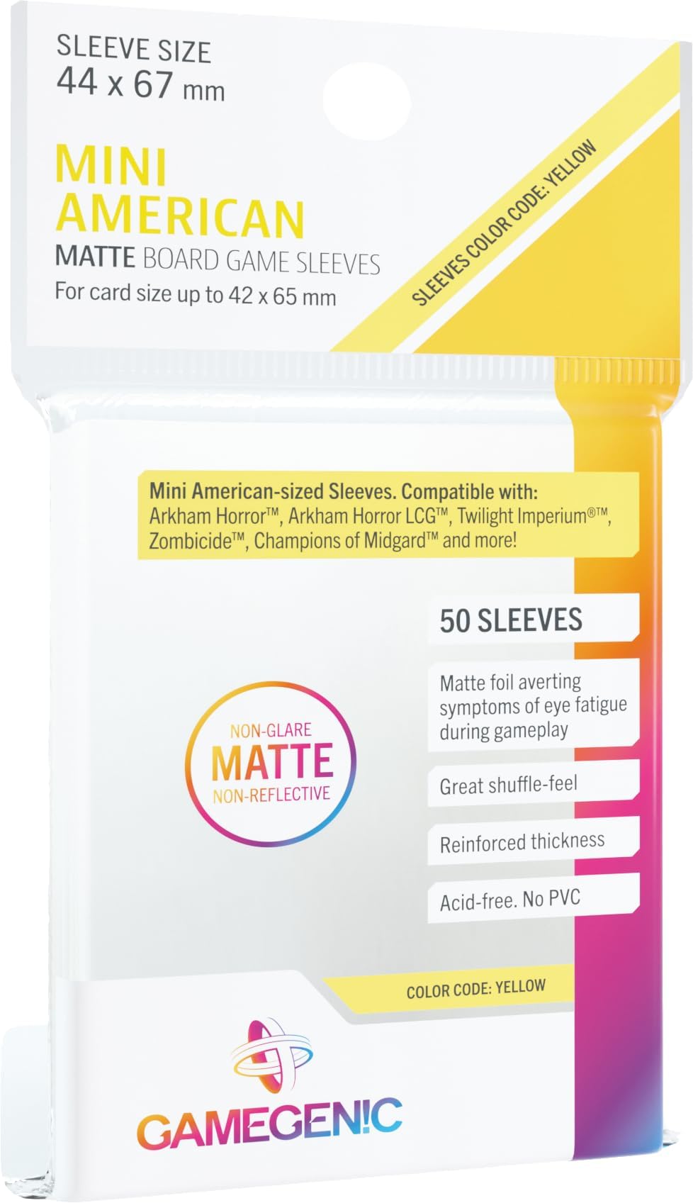Asmodee Gamegenic, Matte Mini American-Sized Sleeves, Sleeve Colour Code: Yellow