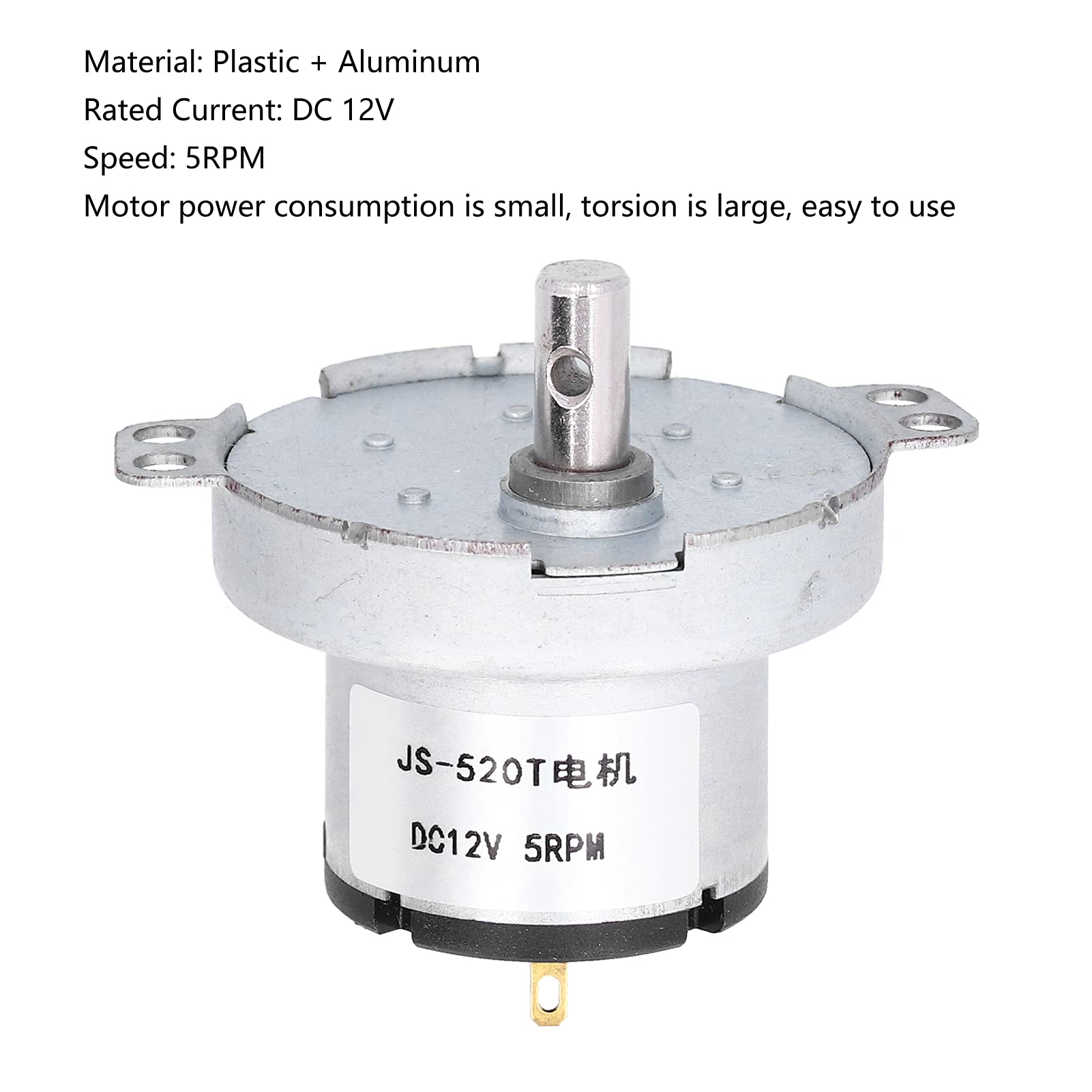 Ejoyous Moteur Synchrone JS 520T DC 12 V Motoréducteur 5 Tr/min Plastique Aluminium Faible Bruit Couple élevé Conception Compacte pour Ventilateurs Chauffages Présentoirs Masseurs