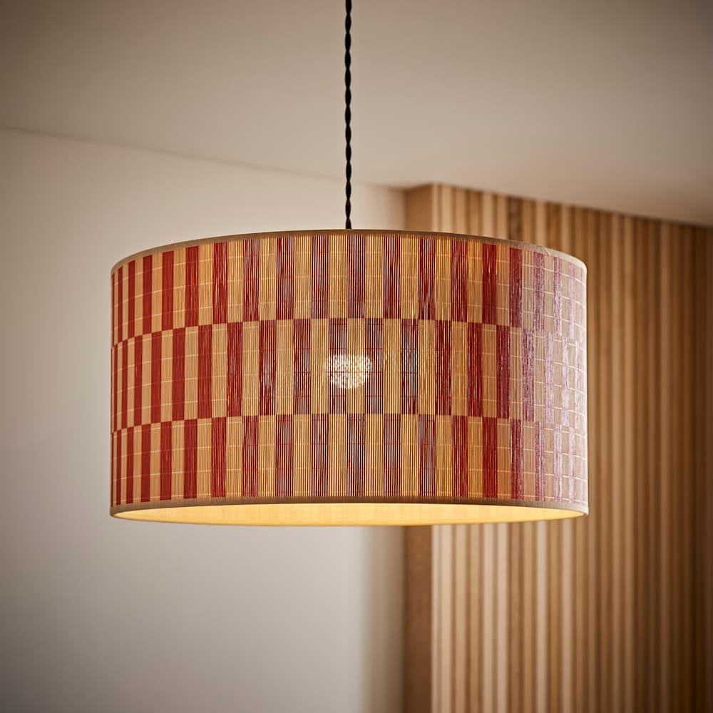 ValueLights | Lori Orange Checkerboard Bamboo Drum Ceiling Lamp Shade and Bulb | Ceiling Lights, Home Décor & Improvement Essential