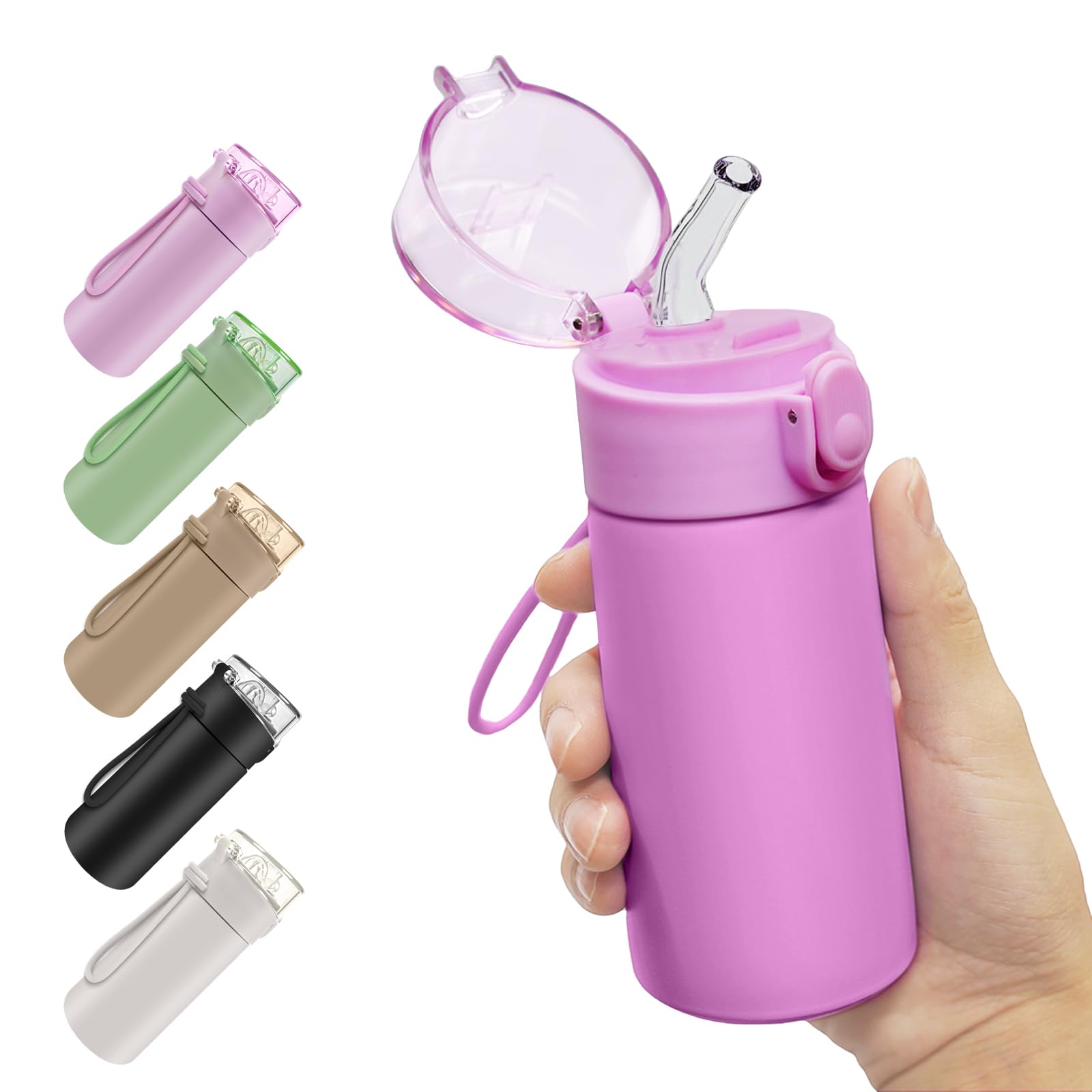 AMFUN 150ml Stainless Steel Insulated Water Bottles, Double Wall Vacuum Small Flask, Water Bottle with Straw, Leakproof Drinks Bottle with Carry Handle for Hot&Cold Drinks (Sakura Red)