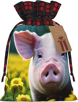 Ogniwo Rape Flower Pig Xmas Gift Bags, Candy Bags For Wrapping Gifts For Halloween, Birthday, Wedding,8.3 X 11.8 In