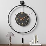 30.7×20 Inch Large Wall Clocks for Home Oversized,Big Metal 3D Roman Numeral Dial,Black Modern Minimalist Pendulum Wall Clock with Elegant Walnut Pointers for Office,Dining Room Decor
