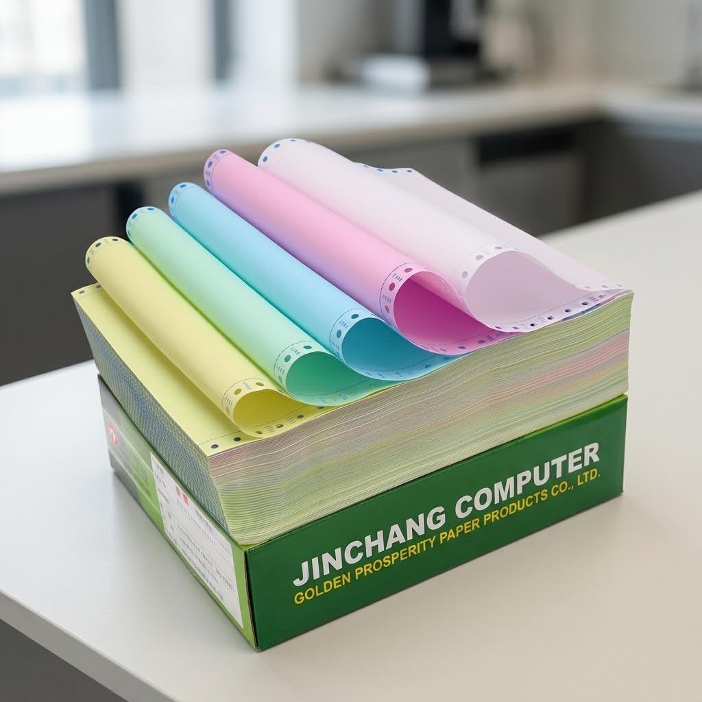 Endlospapier für Nadeldrucker, Computerpapier 2- bis 5-fach Durchschreibepapier mit Abreißkanten, Großpackung 800 Seiten, Grün, 4-fach, 2-geteilt, 10er-Box