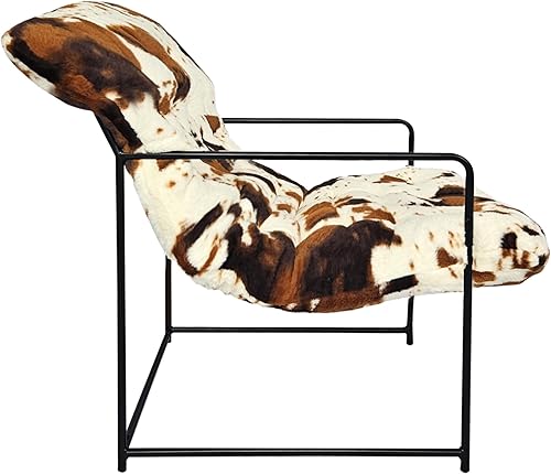 Miniatura 4 de GIA Silla decorativa moderna de mediados de siglo para sala de estar, dormitorio y oficina, juego de 1, tapizada en piel sintética marrón y blanca