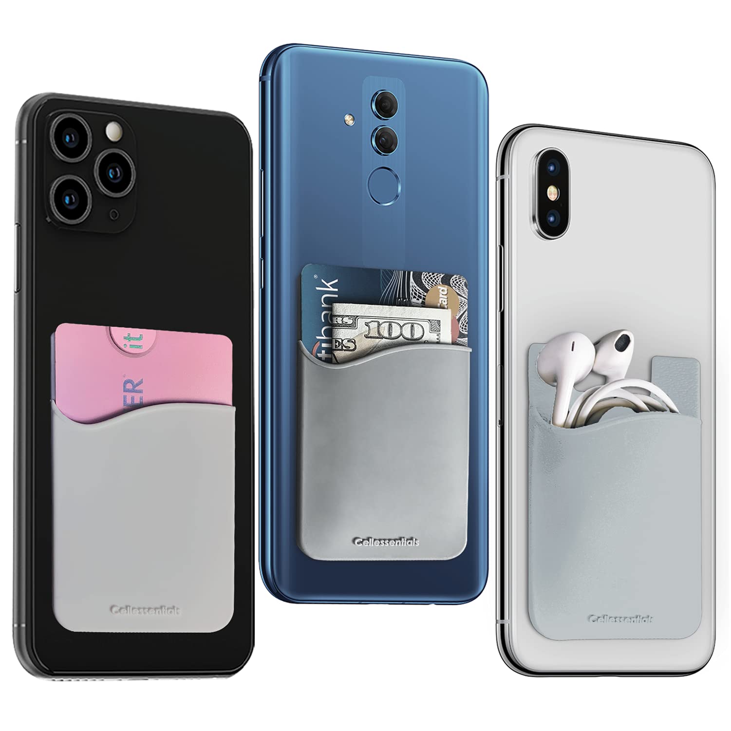 USA Merchant - Cellessentials przeprojektowane etui na karty - silikonowy portfel na telefon komórkowy z kieszenią na kartę kredytową, wizytówkę - iPhone Android i smartfony (szary)