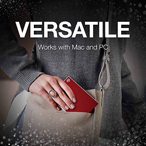 Image of Seagate Backup Plus Slim 3 yr Data Recovery Services, Portable Hard Drive 1TB External HDD USB 3.0 for Windows and Mac, 6 Month Mylio Create and Dropbox Plan Red (STHN1000403)