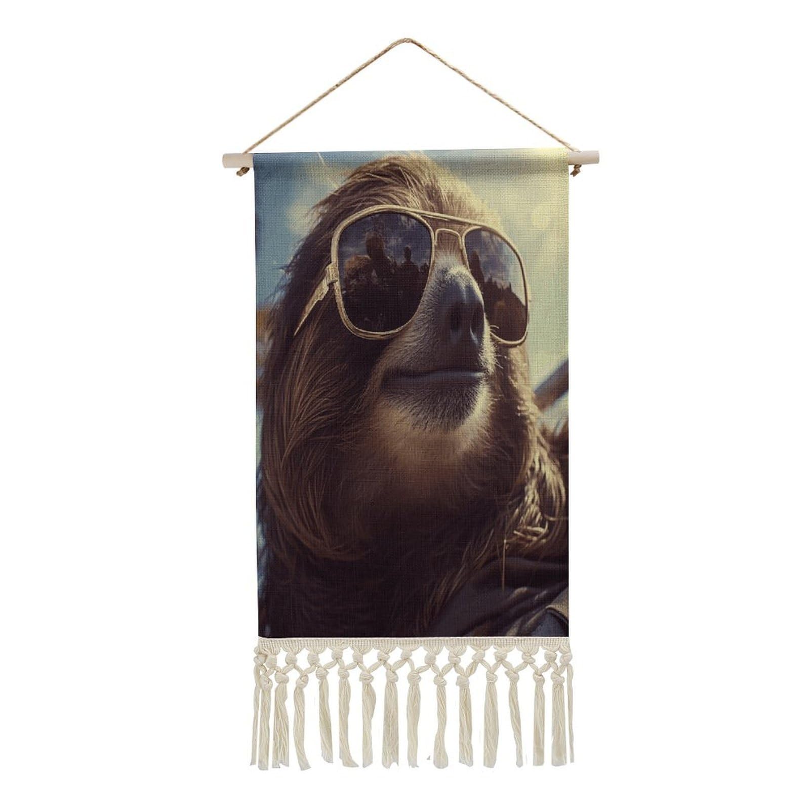 Adfgyerh Style Sloth With Sunglasses Tapestry With Tassels Cotton And Linen Hanging Posters, Wall Art For Travel Gift, Wall Tapestry For Office Home Decor Bedroom Living Room Decor