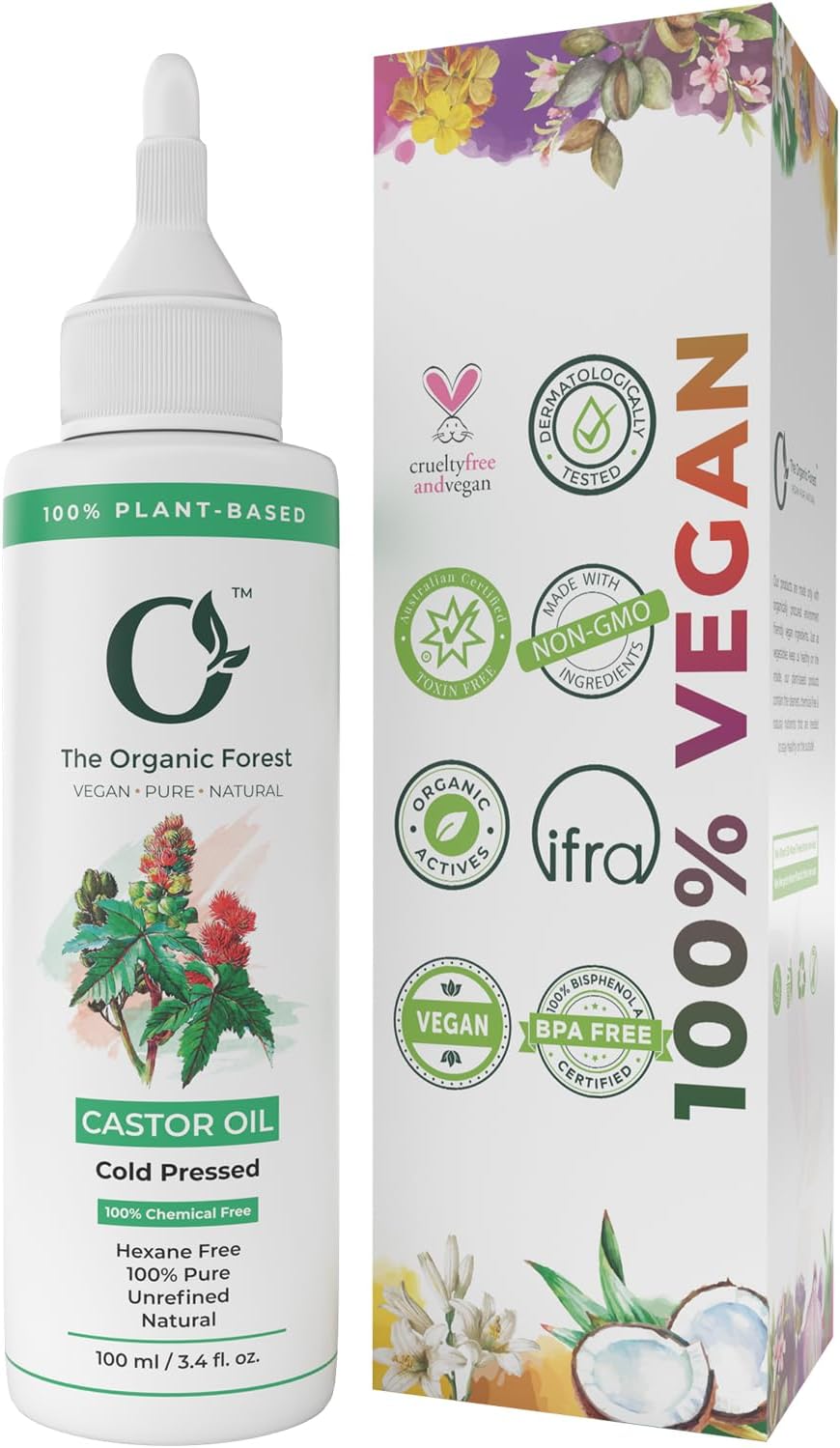 Organic Cold Pressed Castor Oil for Hair, Skin, Eyelashes, Eyebrows – 100% Pure, Hexane-Free, Natural Face Oil for Skin and Hair nourishment – Best Castor Oil for Eyelash and Eyebrow enhancement