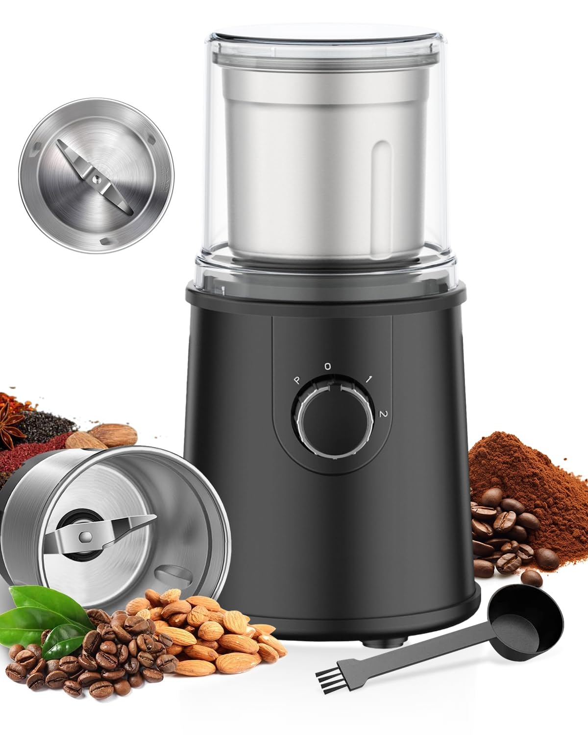 Coffee Grinders Electric with 3-Speed Mode Control, 300w Powerful Spices & Nuts Grinders, Durable Stainless Steel Blade, with Removable Cup & Easy Clean Inner Cup, for Coffee Bean, Nuts, Spices