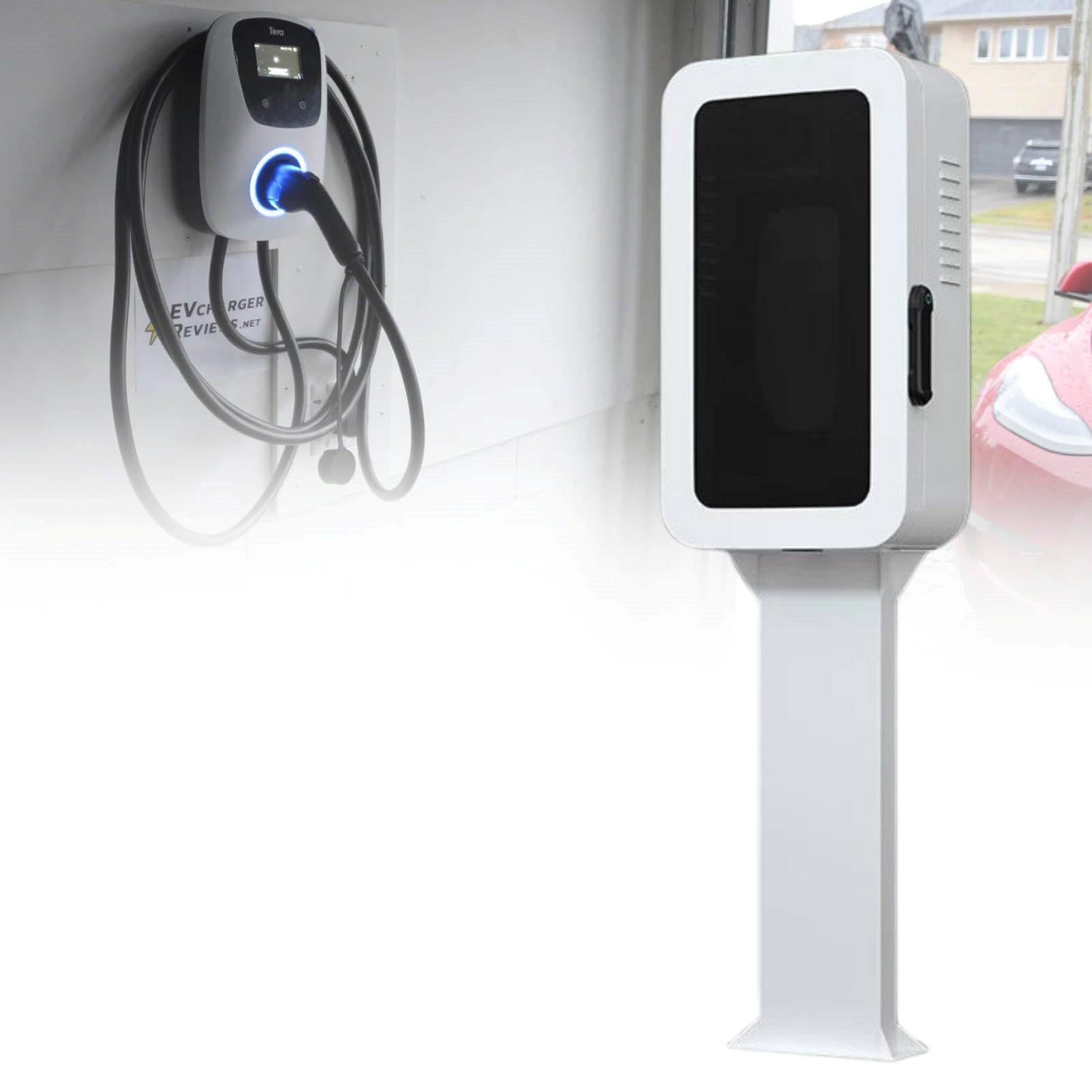 MhWrughts Outdoor Charging Station Enclosure for Tesla Wall Charger, EV Charger Lock Box with Combination Lock and Cable Storage for Garage Driveway Carport Use White-FingerprintB