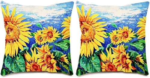 COTT N CURLS Flower Pillow Set of 2 in Gogh Sunflowers - Decorative Pillow Cover