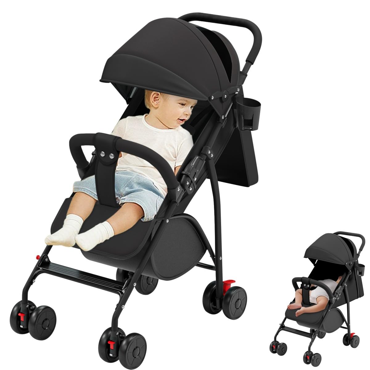 OHMG 2 in 1 Passeggino,Passeggino,Passeggino,Sospensione,Impermeabile con UPF 50+,Pieghevole,Facile da piegare,Zanzariere,Cintura a 5 punti,Posizione reclinata regolabile