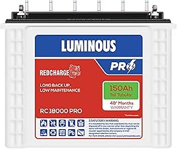 Luminous Red Charge RC 18000 PRO Battery for Home, Office & Shops | 150 Ah/12V Tall Tubular | Easy Installation | Durable and Reliable Inverter Battery | Minimum Maintenance | with 48 Months Warranty
