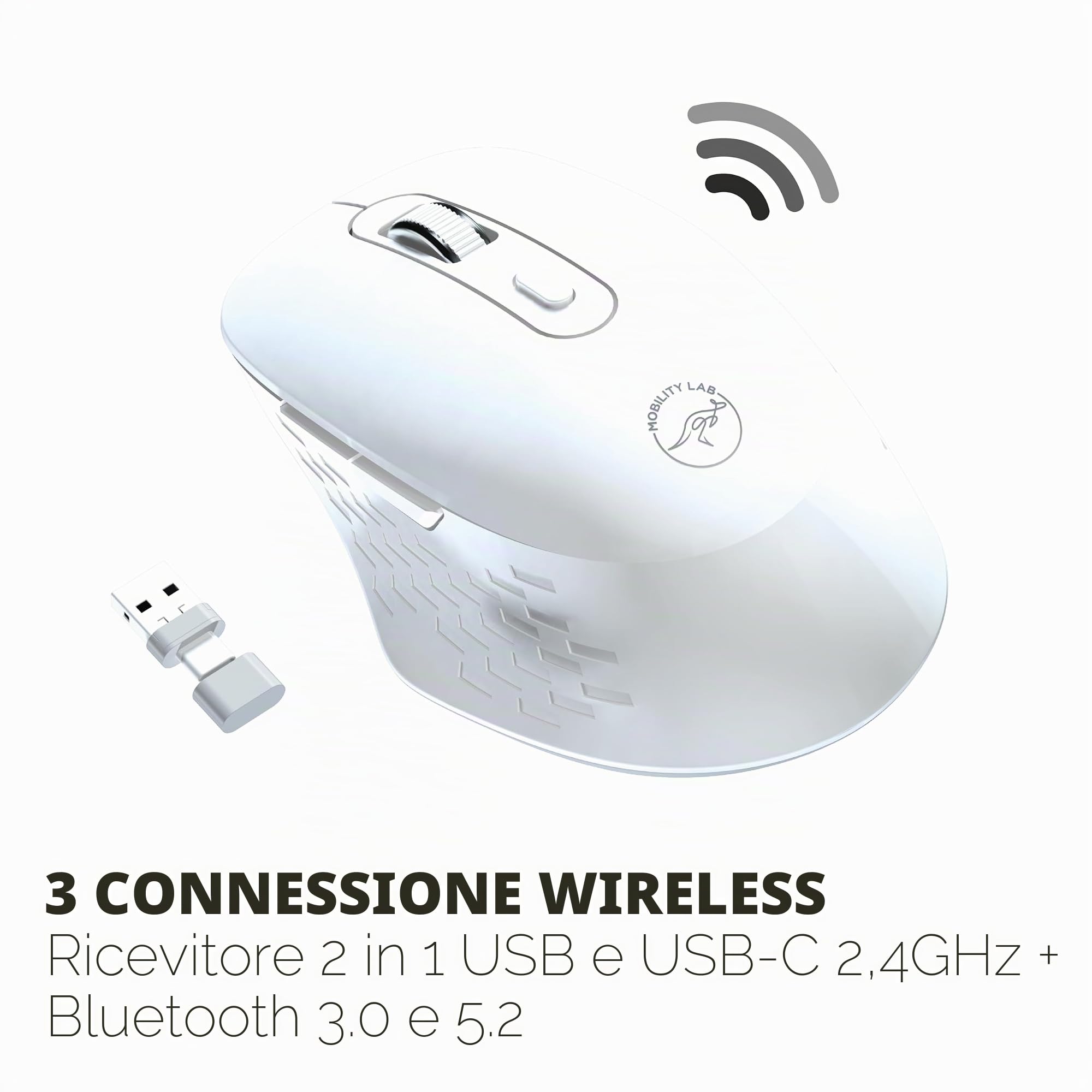 Souris sans fil - MOBILITY LAB - Omega - Bluetooth et récepteur 2,4GHz - Blanc - Clics silencieux - Précision réglable