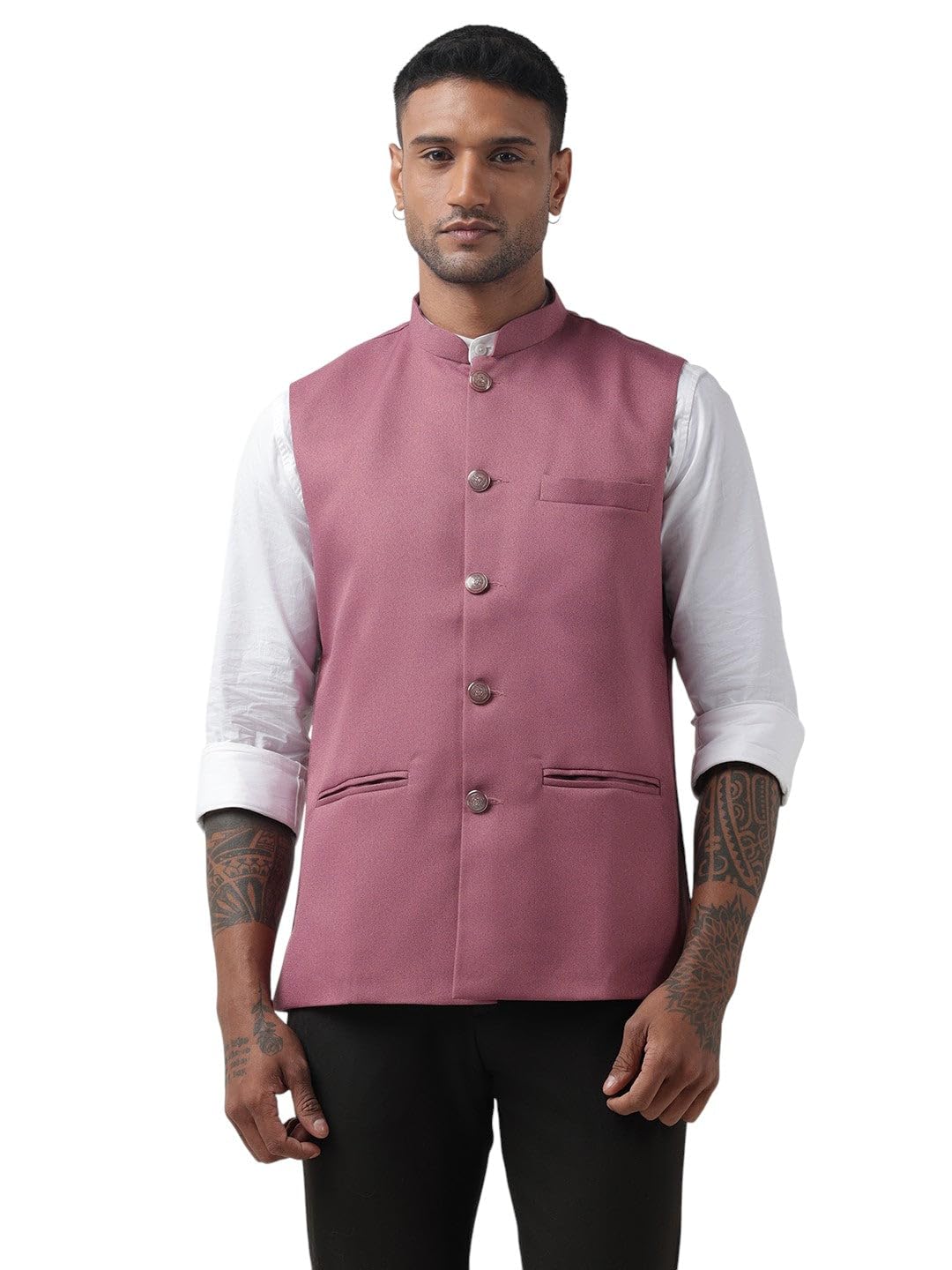 showoffff Men's Solid Pink Nehru Jacket-AD-J-440_Pink-picture-34