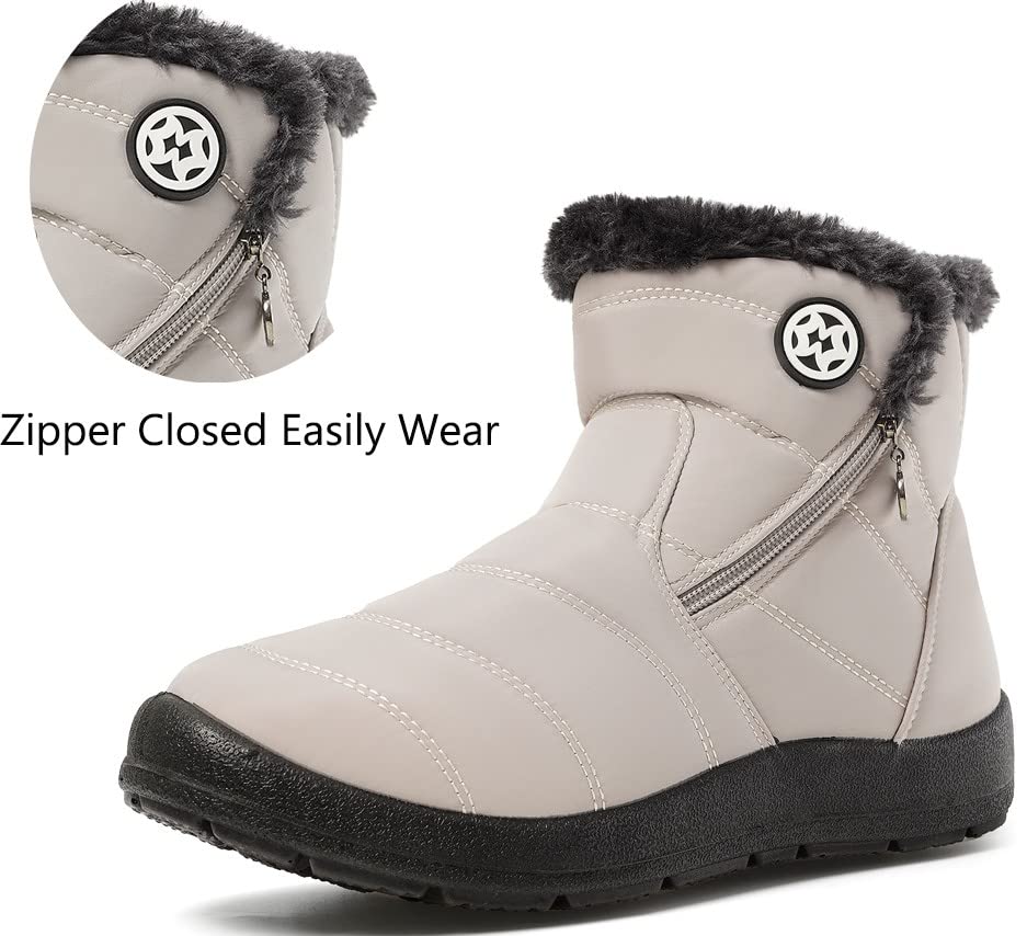Eagsouni Snow Boots Womens Winter Ankle Boots Ladies Warm Fur Lined Booties Thickening Shoes Zip Flat Sneakers Outdoor Booties3