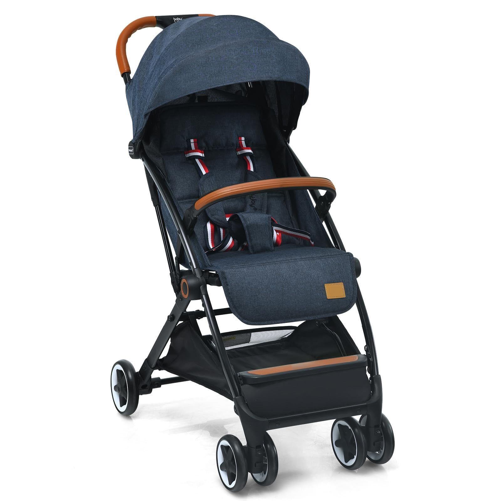 RELAX4LIFE Passeggino Leggero per Bambole 0-3 Anni, Passeggino Pieghevole con Una Mano, Telaio in Alluminio, Schienale Regolabile, Passeggino da Viaggio con Zanzariera e Cinture 5punti (Blu scuro)