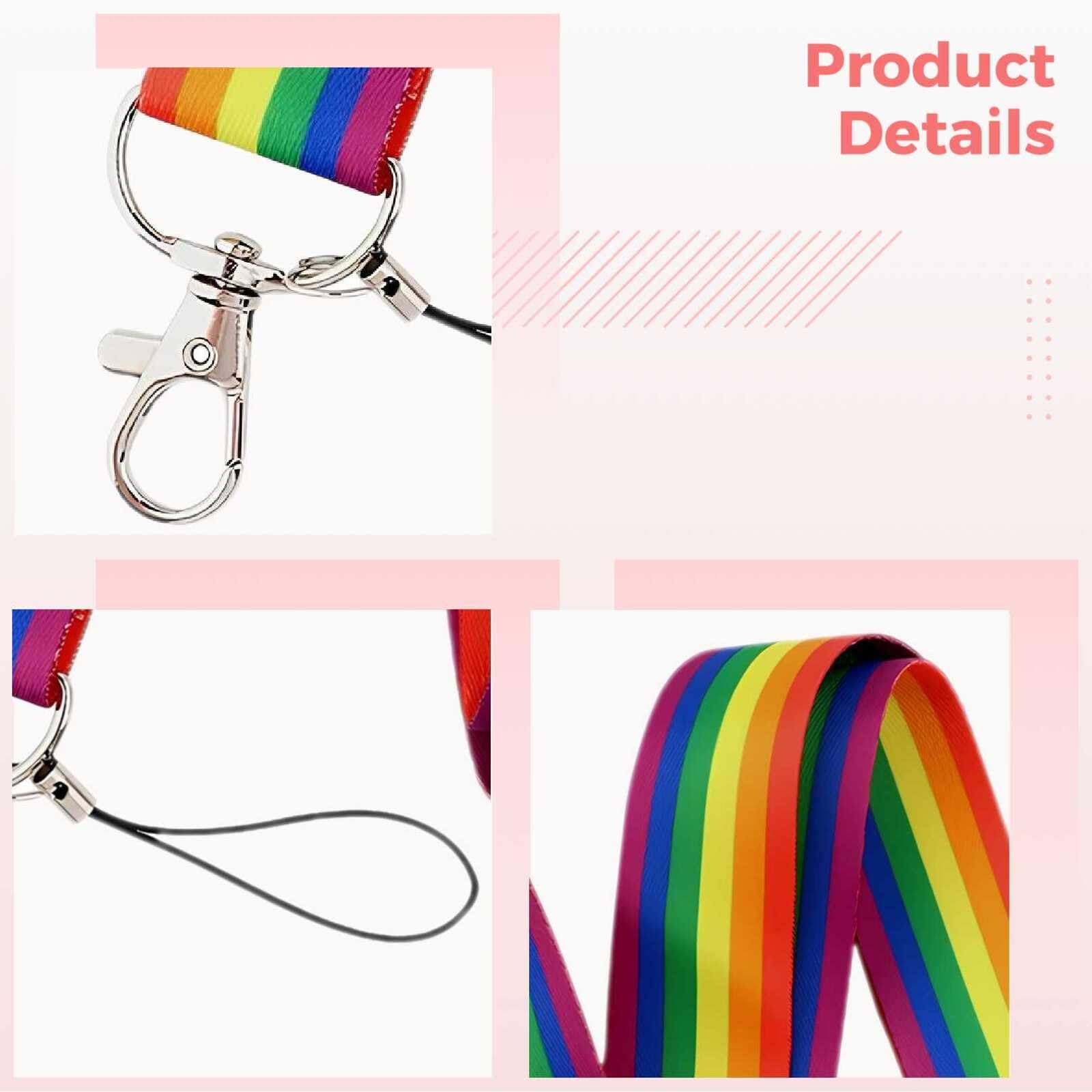 Generisch Zestaw smyczy w kolorach tęczy, 45 cm, smycz Pride na dowód osobisty, telefon komórkowy i klucze, lekka taśma poliestrowa ze stabilnym karabińczykiem, przyjemna w noszeniu, do użytku na co