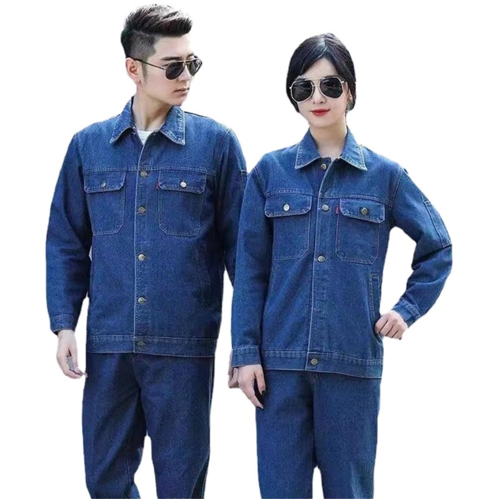 LDMYB Set di uniforme da lavoro unisex, in denim, giacca e pantaloni in misto cotone resistente, abbigliamento da lavoro resistente all'usura, per officine, fabbriche, edili, officine, M-4XL