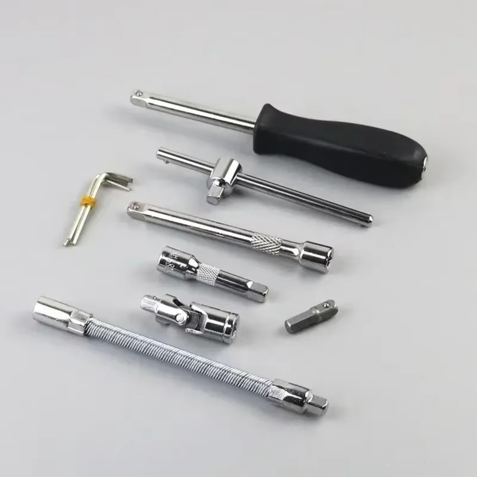 Maletín herramientas multiusos Kit Herramientas Reparación Automóviles Juego Enchufes 1/4 Pulgadas Reparación Automóviles Llave Dinamométrica Trinquete Conjunto Automática Mecánica 46 Uds.