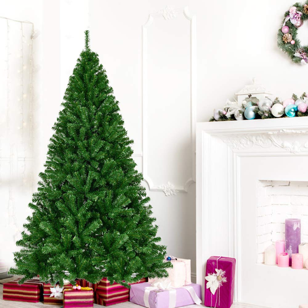 La fete 6FT Artificial Christmas Tree Hinged Douglas Pine Xmas Tree with Metal Stand, Premium Unlit Spruce Full Tree with 1000 Branch Tips, Perfect for Indoor Holiday Decoration (Green, 6ft)