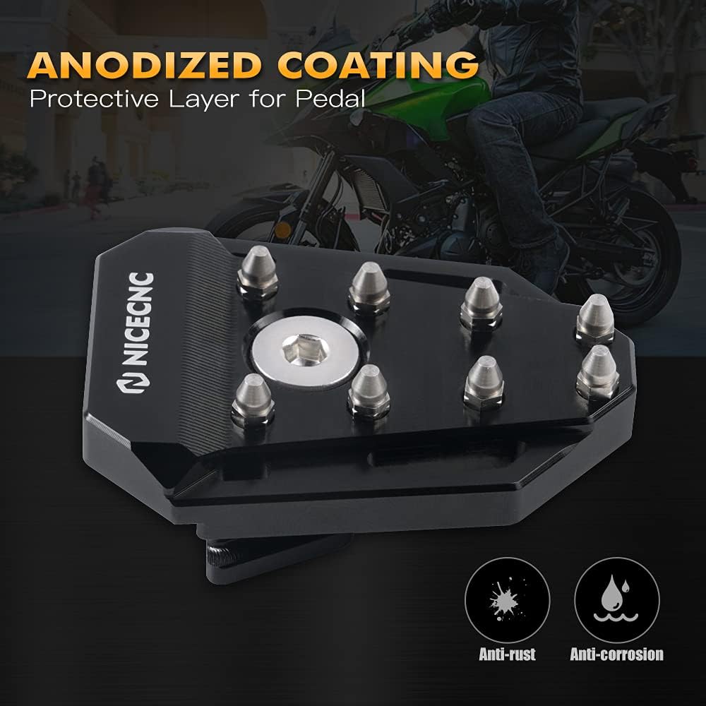 NICECNC Brake Pedal Footboard Tip Extension Pad & Rear Brake Fluid Reservoir Protector Cover Compatible with Kawasaki KLR650 2008-2018, Black