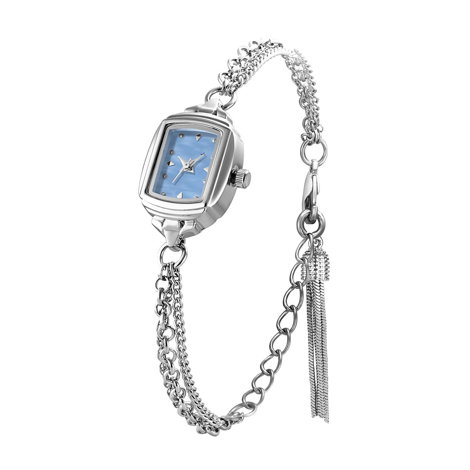 Montre-Bracelet analogique Simple de Niche, Montre à Quartz Ultra-Fine et étanche, idéale for Les Femmes, Cadeau rectangulaire Exquis(Silver Blue)