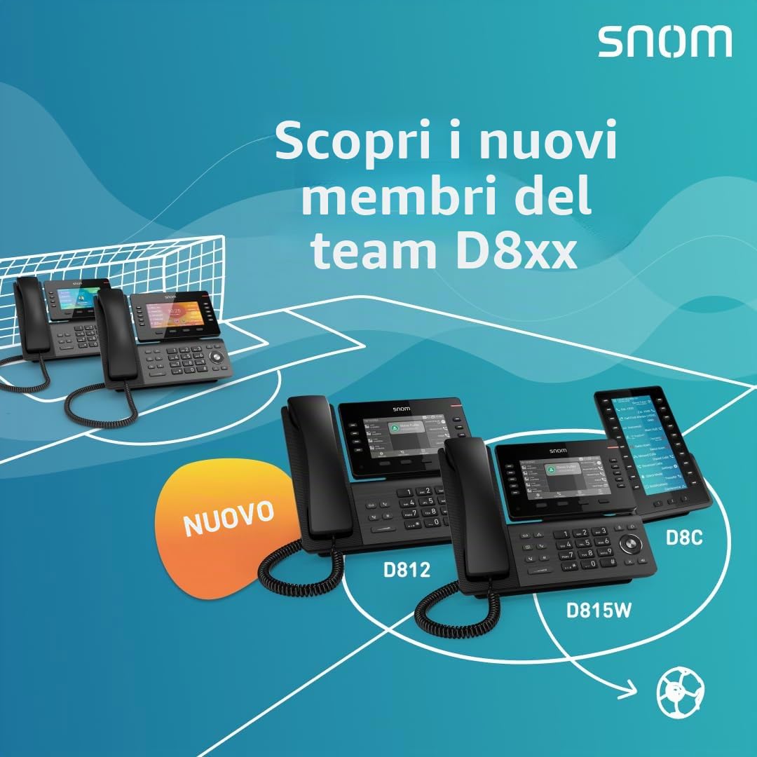 Snom D815W Telefono da scrivania wireless - Display a colori IPS da 5", 10 tasti funzione, Wi-Fi dual-band - Telefono VoIP professionale per aziende e uffici, compatibile con sistemi telefonici comuni
