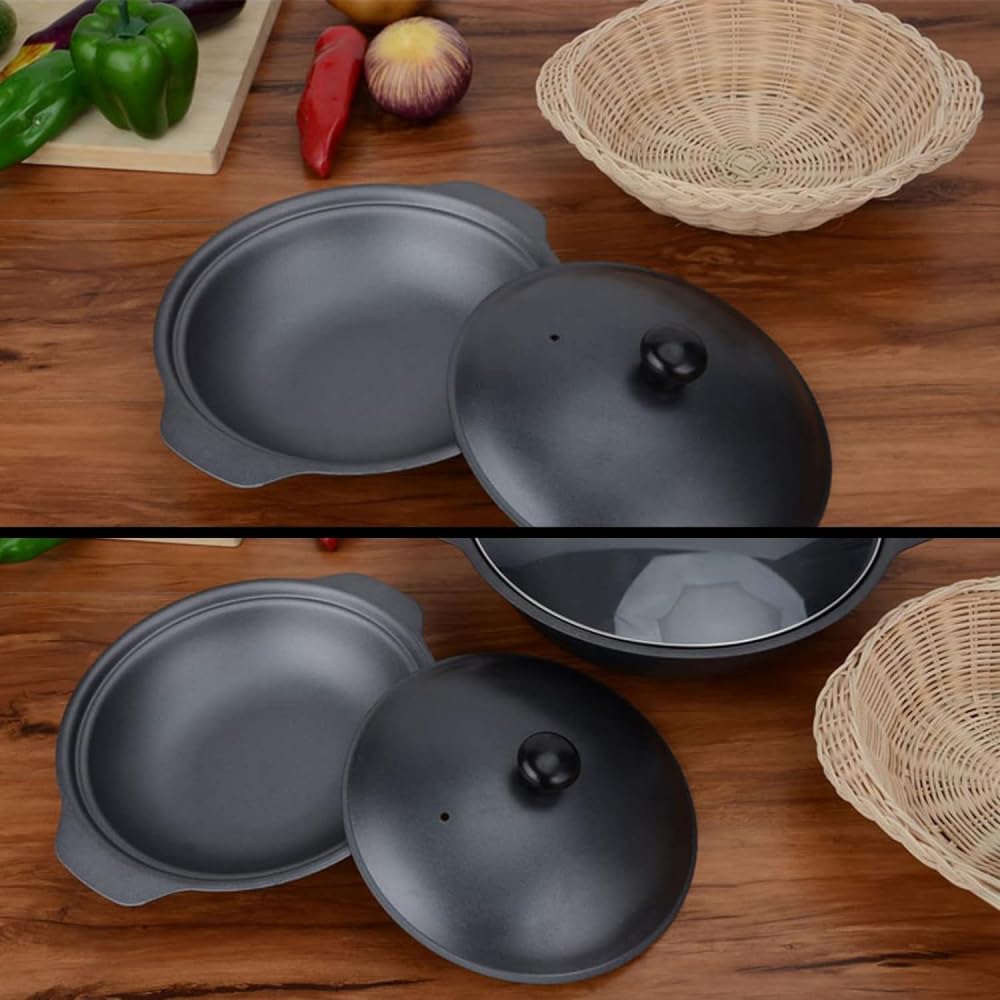 Casseruola in ghisa Antiaderente con Coperchio, Padella Antiaderente? Mini Wok, pentole per la casa per Una o più Persone - 18 cm (22 cm)