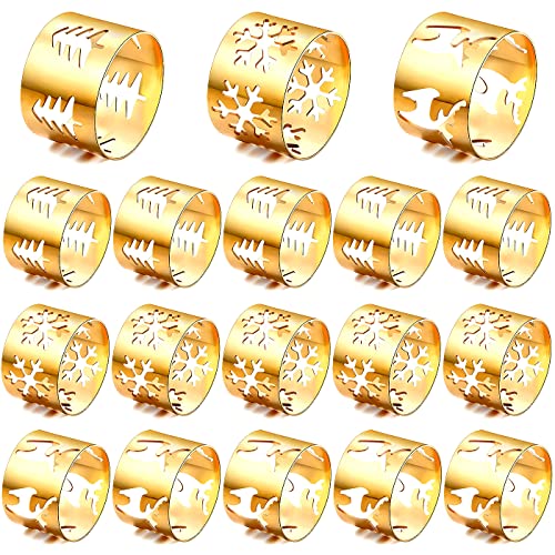 CEALXHENY Serviettenringe Set mit 18 goldfarbenen Hallow Out Metall-Serviettenhalter für Urlaub, Party, Hochzeit, Bankett, Weihnachten, Kreis, Serviettenschnalle, Haushaltsdekoration (18 Stück