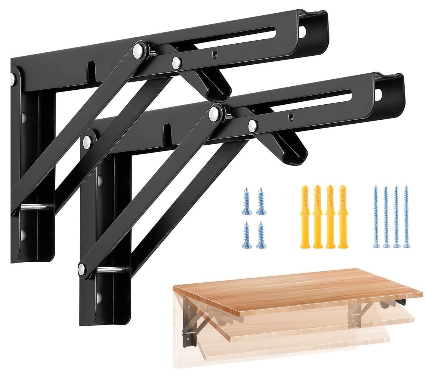 8 Inch Folding Shelf Bracket Heavy Duty Wall Mount, Pack of 2 | Mild Steel Foldable Support Up to 150 KG Load | Collapsible Bracket for Kitchen, Table, Workbench & Storage (20 CM)