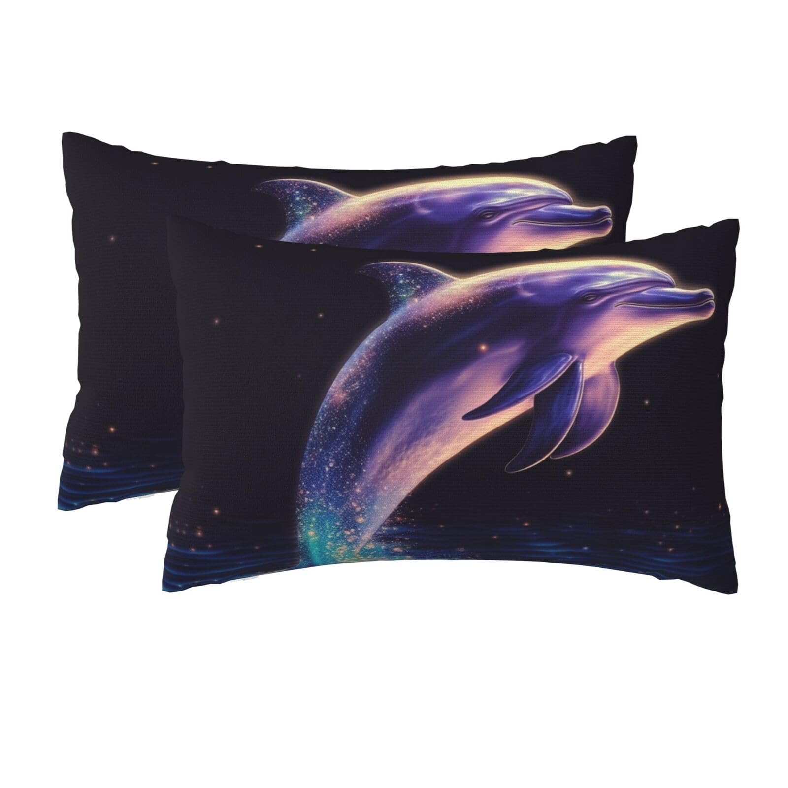 2 Pack Queen Pillow Cases with Hidden Zipper, Soft Breathable Pillow Covers for Hair and Skin, Glitter Dolphin Pillowcases 20"x30" Bed Pillow Protectors Cover for Sleeping Gifts