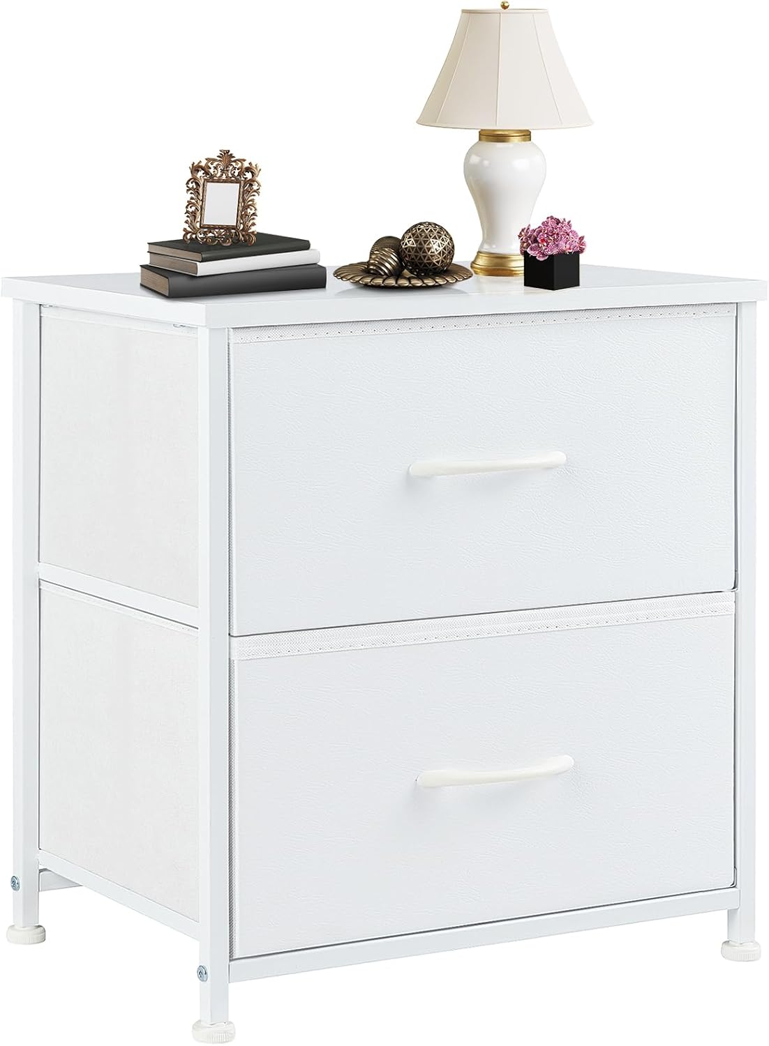 DUMOS Nightstand Small Dresser with 2 Fabric Drawers Side Tables Bedroom End Table Kids Bedside Storage Furniture for 20 inch Tall Night Stand for Closet, Entryway, College Dorm, White Classic White (1p) 11.8"D x 18"W x 20"H (2 Drawers)