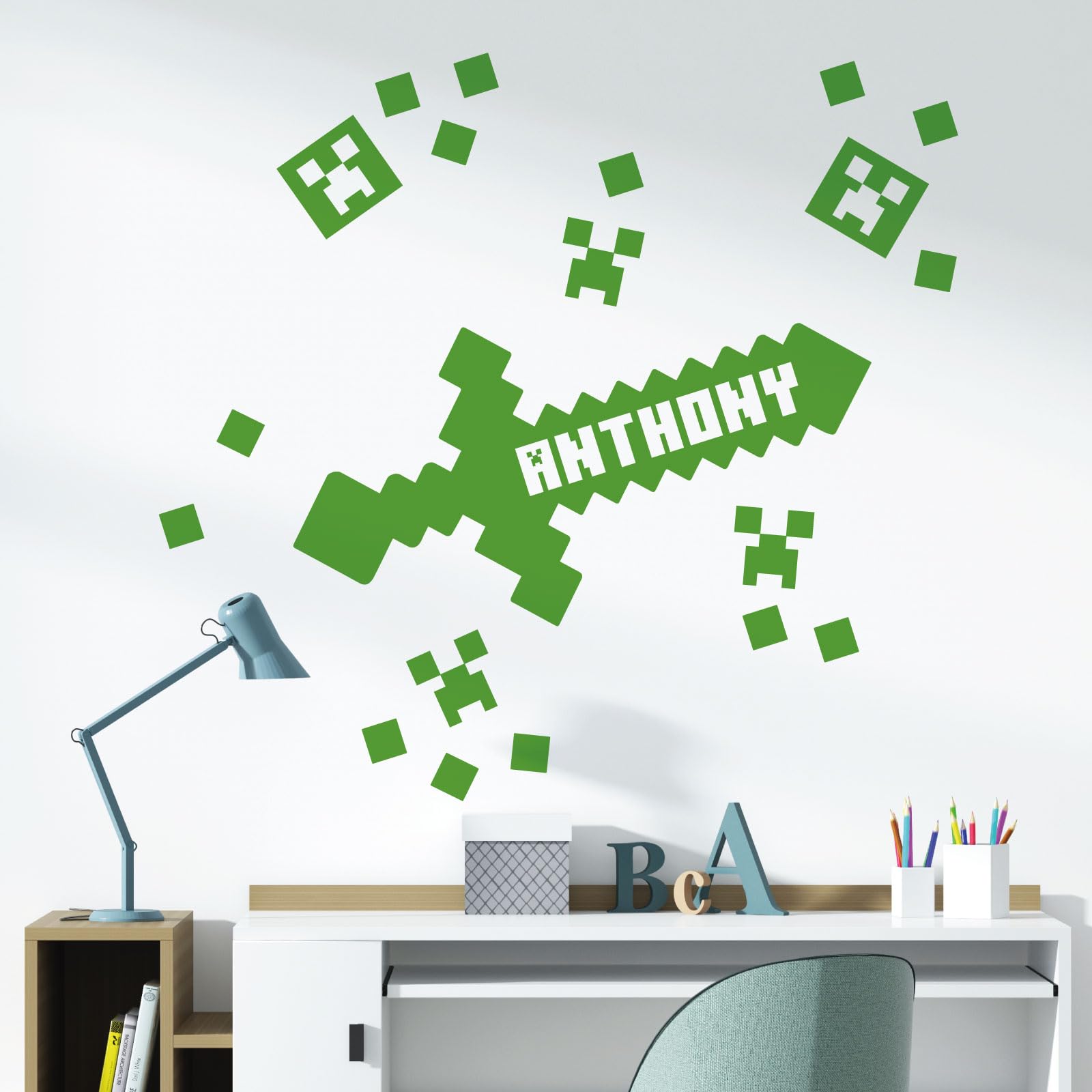 Gaming Mine Inspired Personalised Name - Gamers Bedroom Wall Sticker [Large] [Grass]