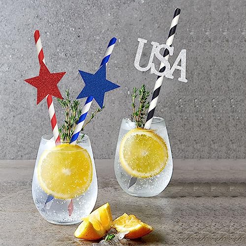 12 pitillos de papel para fiesta 4 de Julio multicolor miniatura 3