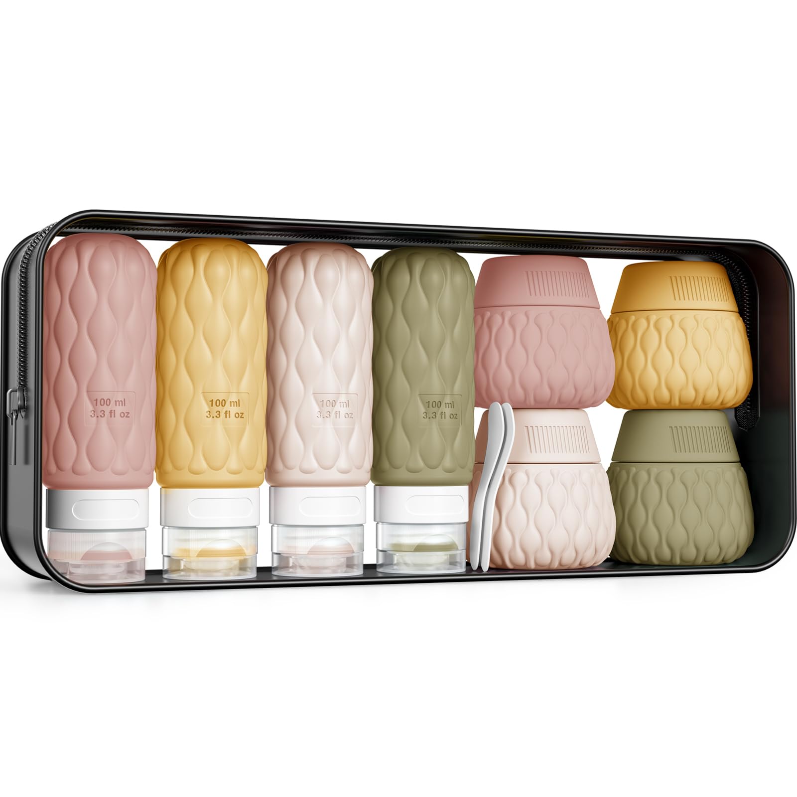 Lericttor 4 Stück Silikon Reiseflaschen für Toilettenartikel Mit Etiketten, Reise Flaschen zum Befüllen, 100ML Auslaufsichere Reiseflaschen Behälter Set für Shampoo und Conditioner