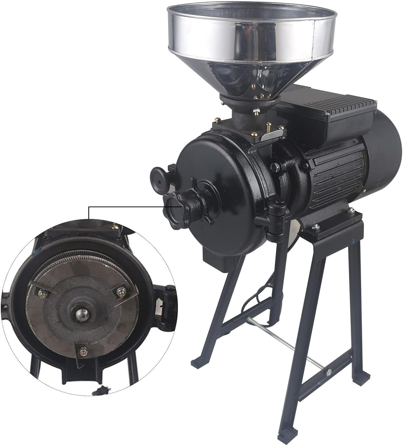 Electric Mill Grinder 110V 3000W, Commercial Electric Feed Mill Dry Grinder, Heavy Duty Milling Machine Cereals Grinder Rice Corn Grain Coffee Wheat with Funnel Black