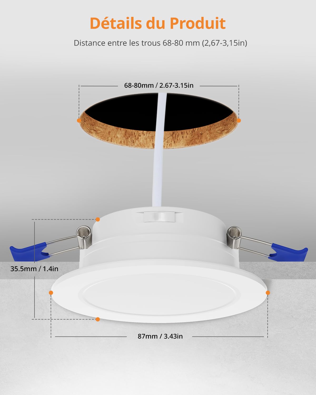 Wowatt Spot Led Encastrable Dimable 6W, IP65 pour Salle de Bain - Blanc Chaud 2700K, Neutre 4000K et Froid 6000K, 700LM Encastrés Trou 68-80mm, Lot de 10