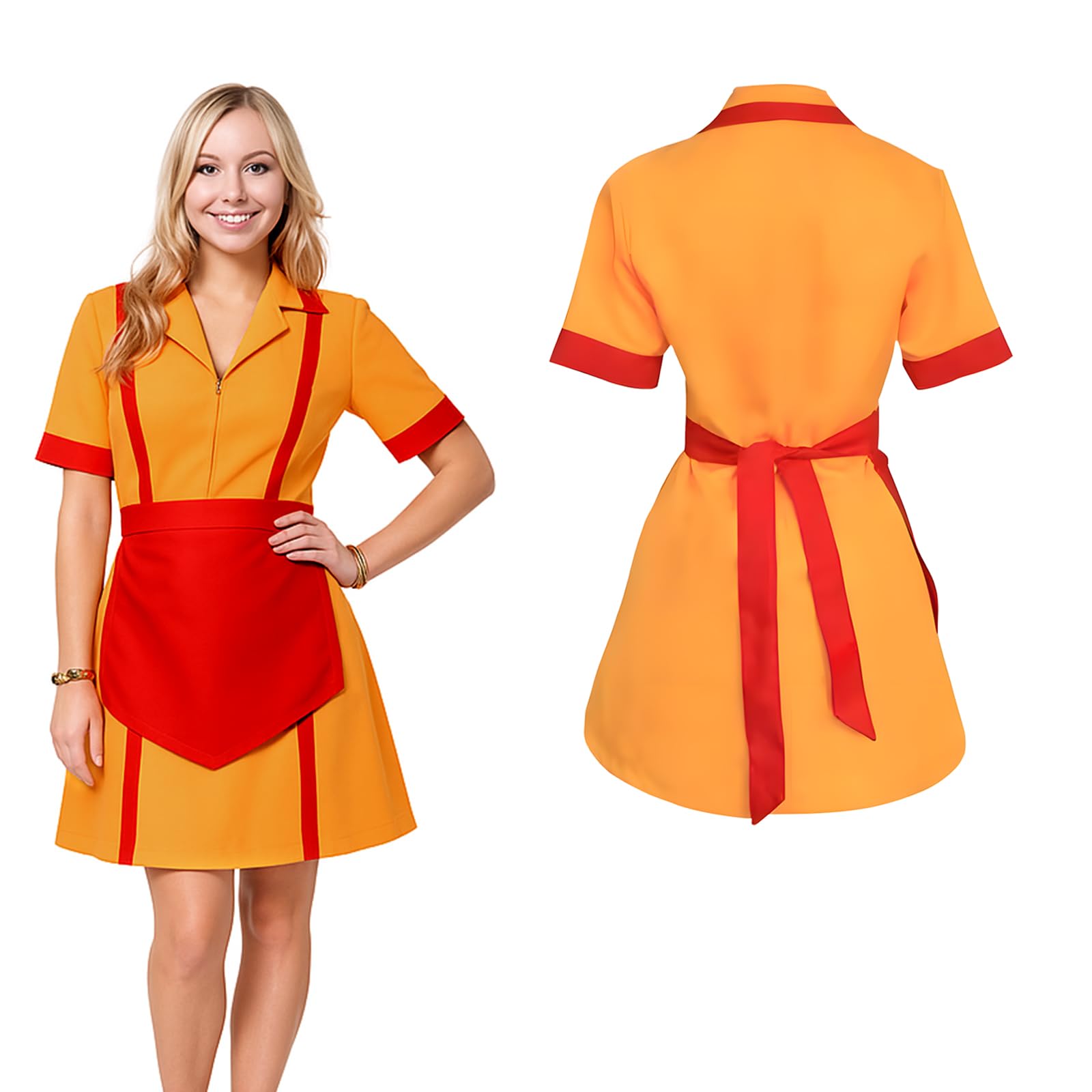 YushengTai 2 Broke Girls Costume, Caroline & Max for 2 Broke Girls Fans Diner Uniform with Apron, Carnival Costume Women, for Carnival, Fancy Dress, Theme Party (L)