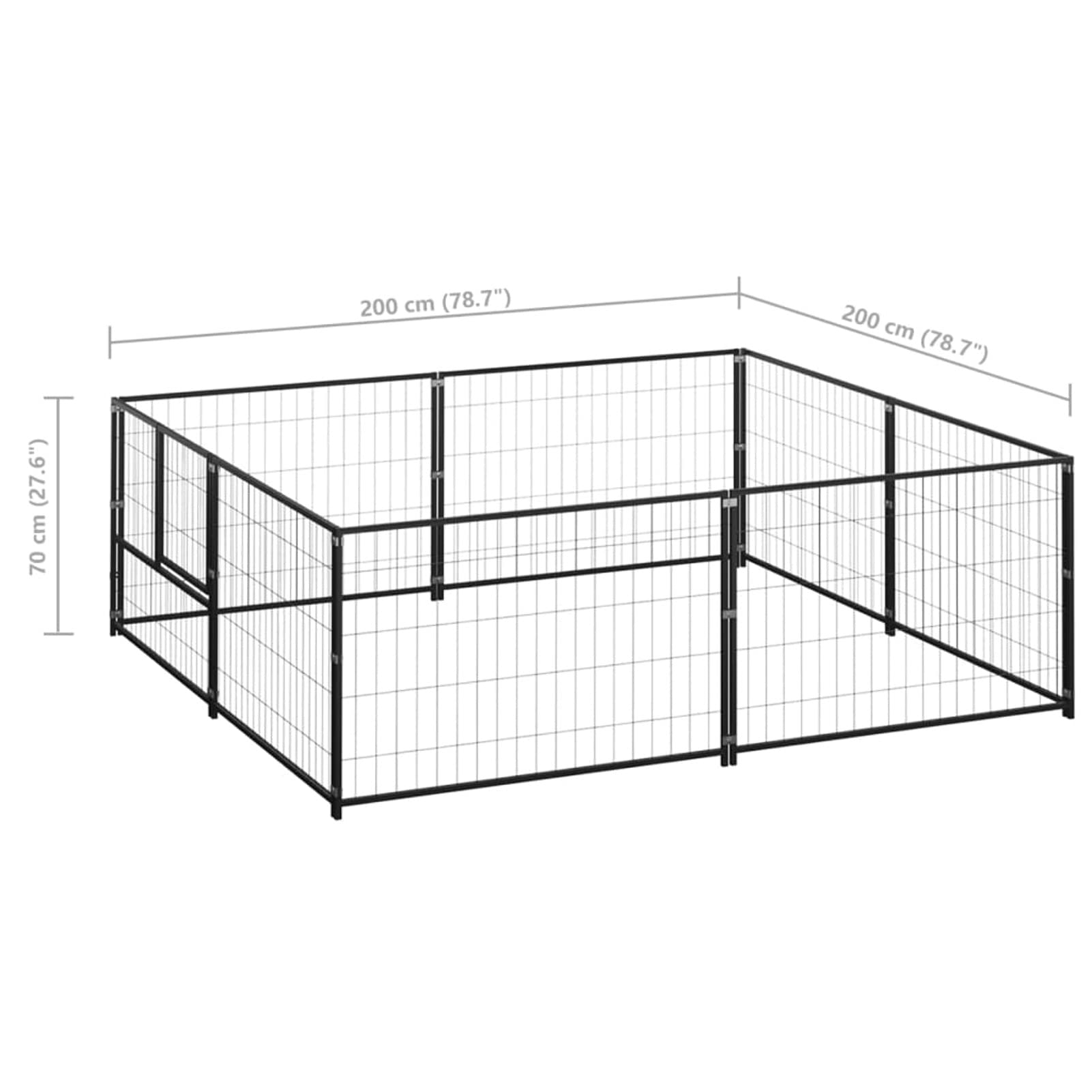 Gecheer Canile da Esterno Grande in Acciaio, Nero 200x200x70 cm - Gabbia per Cani Taglia Grande Con Recinzione 4 m²