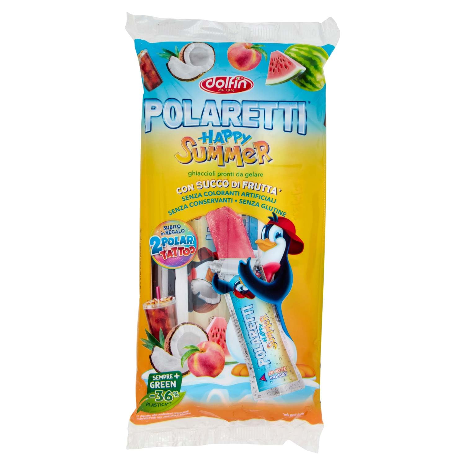 Dolfin Polaretti Happy Summer Con Sorpresa 10 Cocco Angurua Pesca Cola, 420ml