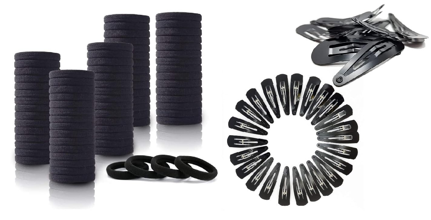 54 Pieces Stylish Black Hair Accessories Combo – Cotton Hair Elastic Rubber Bands | Tic Tac Hair Clips for Girls & Women-image-23