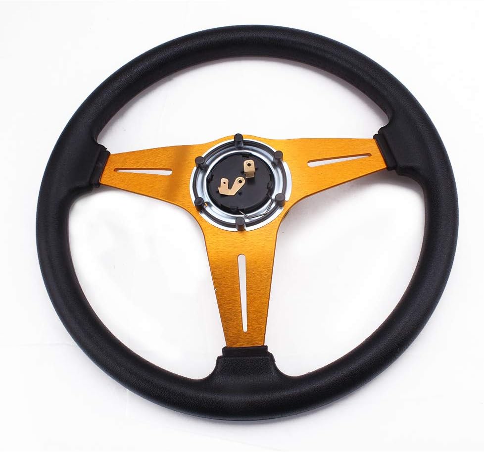 RASTP 13.8”/350mm 6 Bolts Racing Steering Wheel with Sim Racing Gaming Steering Wheel Adapter Fit for Thrustmaster T500 / T300 / TS-PC,TS-XW (Gold-Red)