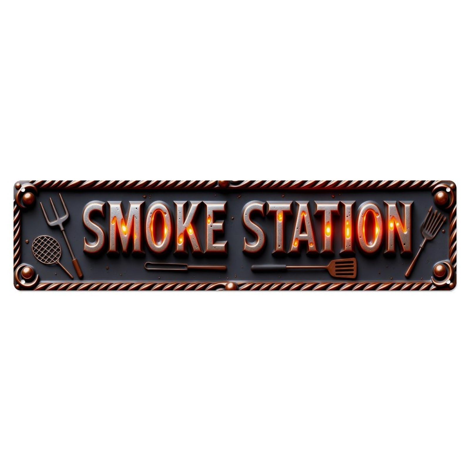 Grill Zones Metal Sign With Flame Effect Metal Tin Sign Plaque