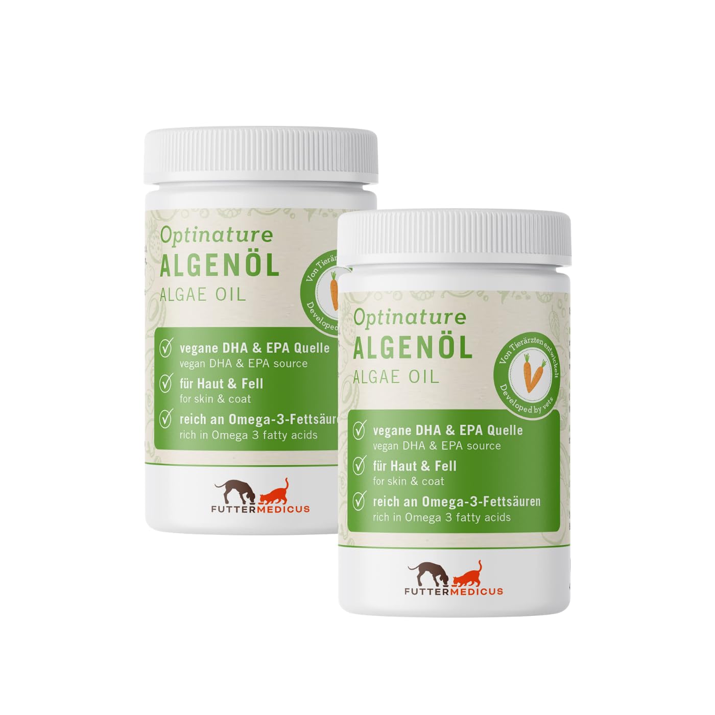 Optinature Algenölkapseln | Doppelpack | 2 x 80 Stück | Ergänzungsfuttermittel für Hunde & Katzen | Mit Omega-3-Fettsäuren DHA & EPA