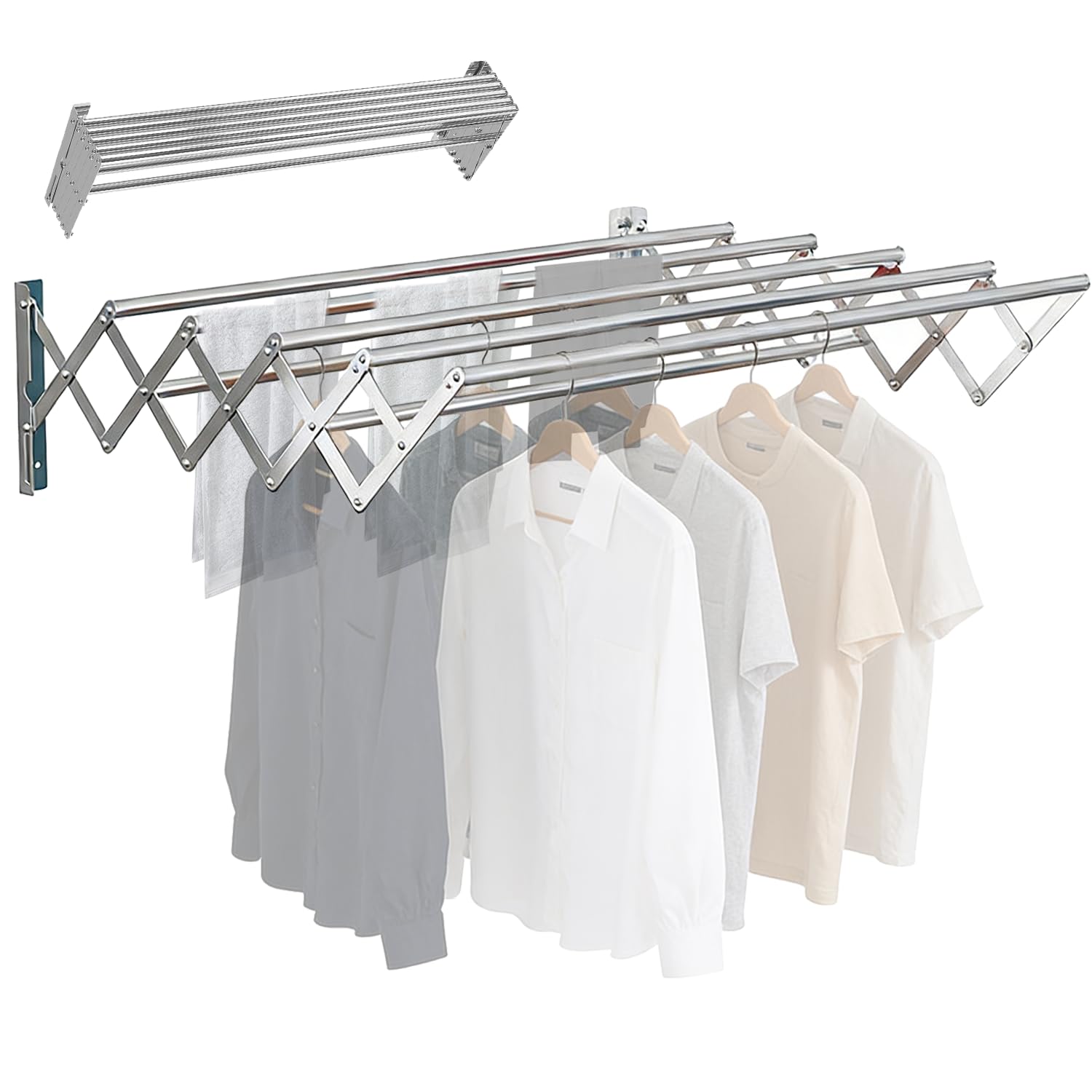 Wäscheständer Wandmontage mit 7 Stangen, Länge verstellbar von 65 bis 127 cm Wandtrockner Ausziehbar, Wandtrockner Ausziehbar,platzsparender Aufhängearm für Balkon und Innenbereich