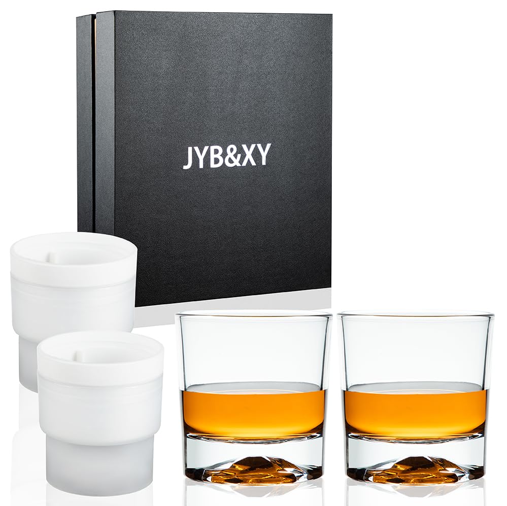 Whiskey Glasses with 4 Iceball molds and a Luxury Box, 11 Oz Old Fashioned Glasses for Scotch Cocktail Rum Cognac Vodka Liquor, Unique Gifts for Men Gifts for Husband (WIS2106)