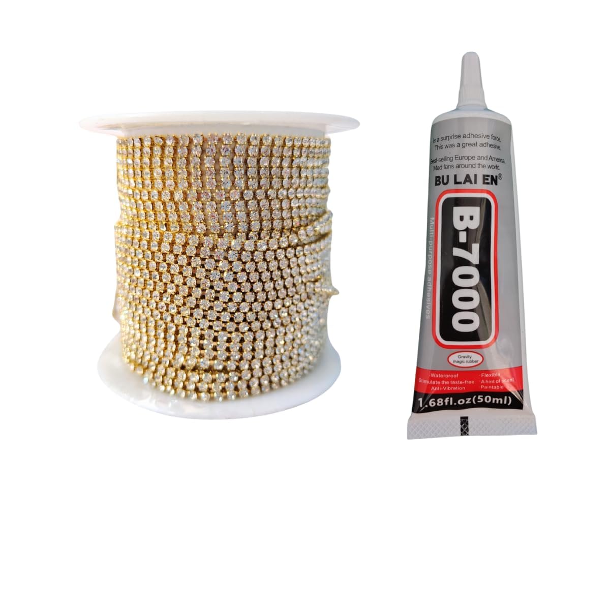 LUVORA Stone Chain White Stone/Gold Base 2mm Size & B7000 Glue(50 ml) - Jewellery Making, Maggam Work, Silk Thread Bangles, Aari Embroidery Work for Saree (Pack of 5 Meters, B7000 Glue)-image-16