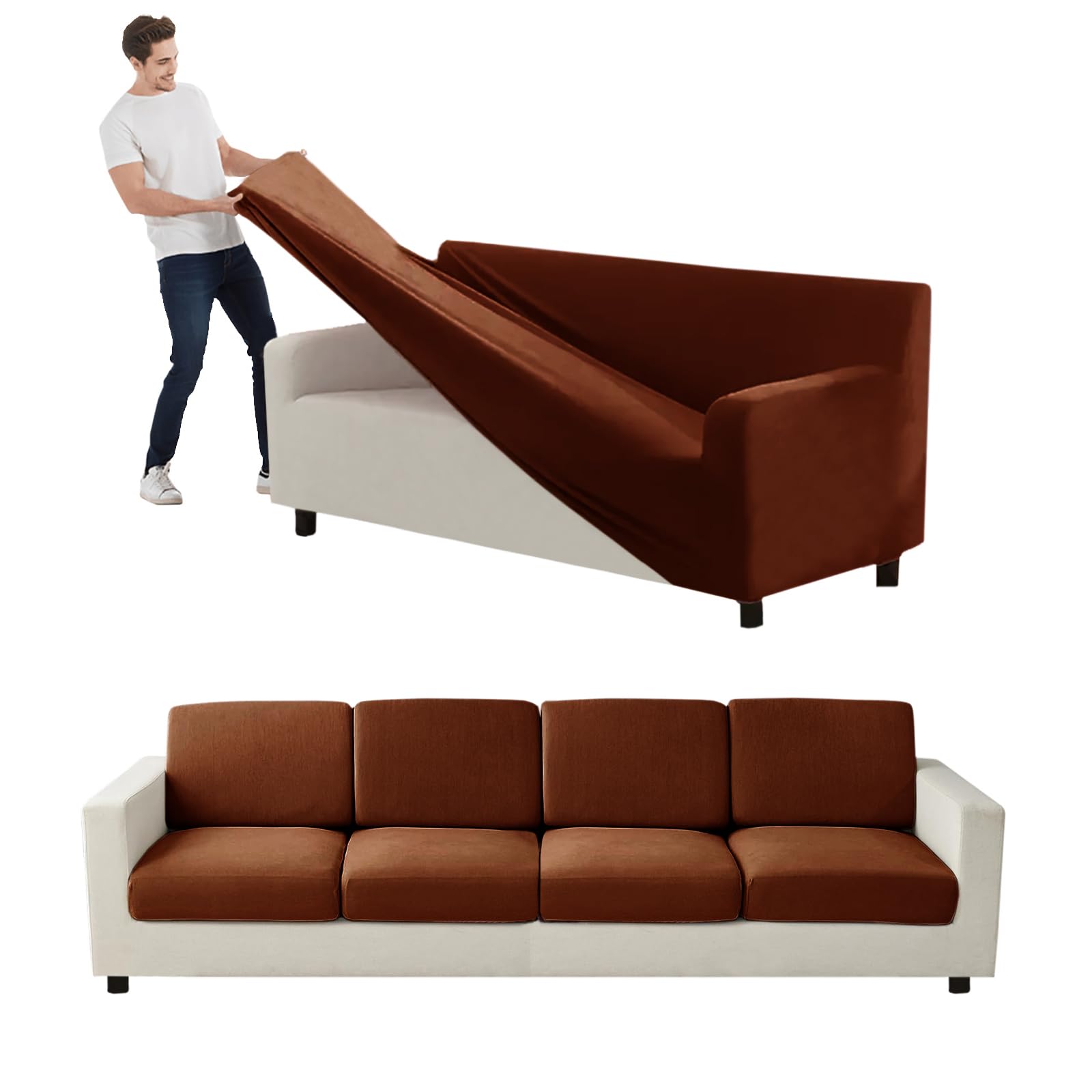 VFGFDJNDFX Couch Cover Velvet, Stretch Sofa Covers with Separate Main Cover Backrests and Seat Cushions Couch Cover, for Living Room Furniture Slipcovers (Caramel,XL Sofa - 11 PCS)
