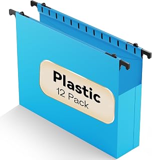 Plastic Hanging File Folders Expandable,12 Pack Extra Capacity Hanging File Folder Letter Size,2 Inch Expansion Heavy Duty Folders,Adjustable Tabs,Hanging Folder Designed for Bulky Files(Blue)
